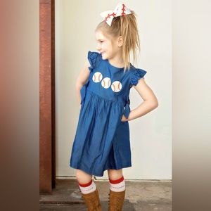 Denim Baseball Fluttet Sleeve Dress